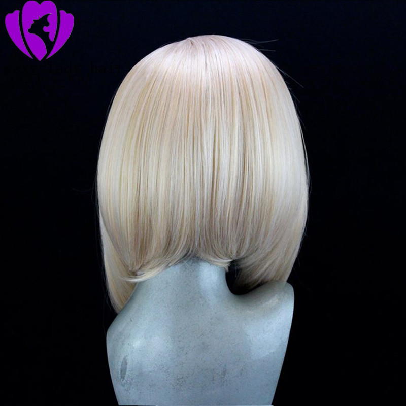 Free shipping Side part #60 Blonde 13*4 short straight full Lace Front Wigs for White Women Free Part Short bob Wig Heat Resistant Fiber