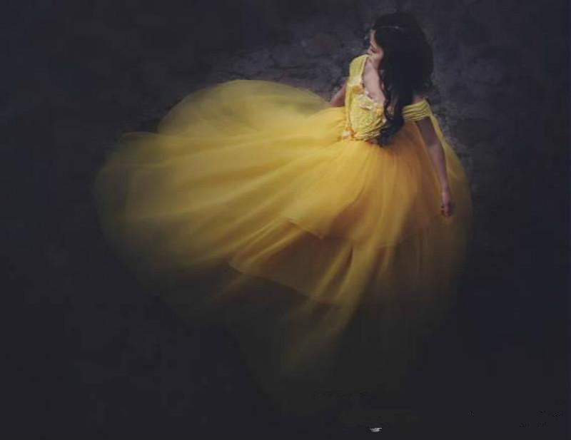 Princess Yellow Garden Flowers Girls Dresses Ball Gown Lace Chiffon Teens Pageant Dress Kids Formal Party Prom Gowns Robes De Fête