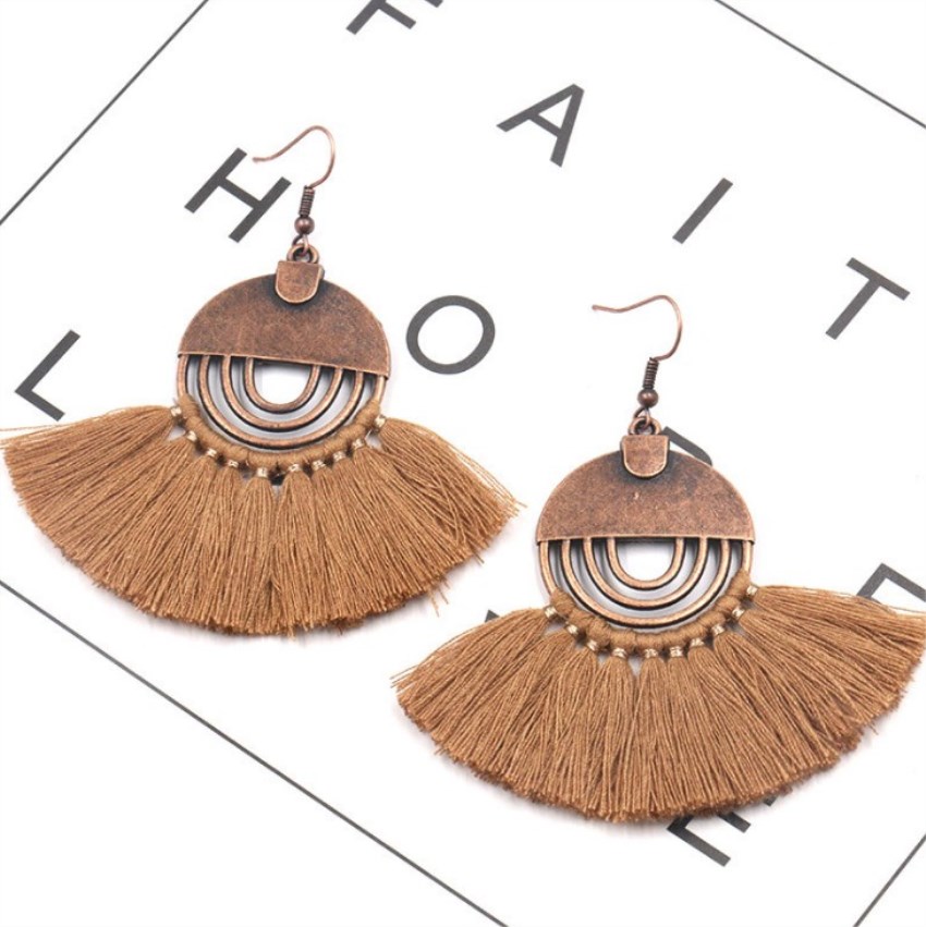 Ladies tassel earrings fan shaped girl bohemian pendant vintage tassel