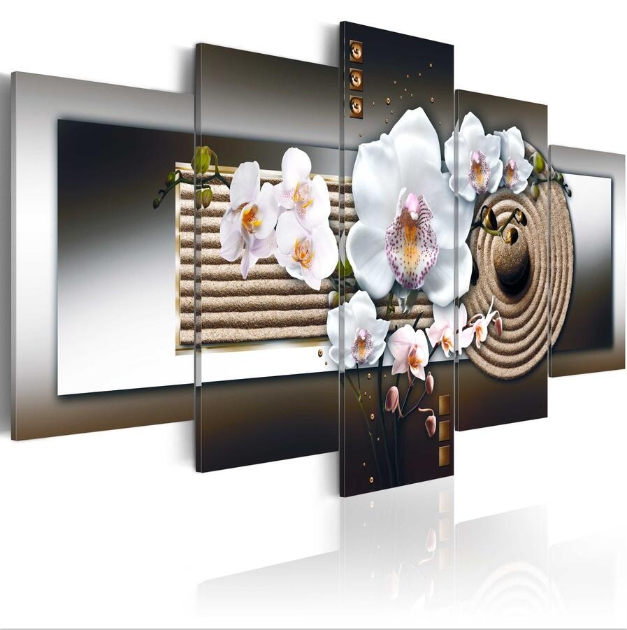 5PCS/Set Abstract Orchid Zen Garden- Flower Art Print Frameless Canvas Painting Wall Picture Home Decoration No Frame