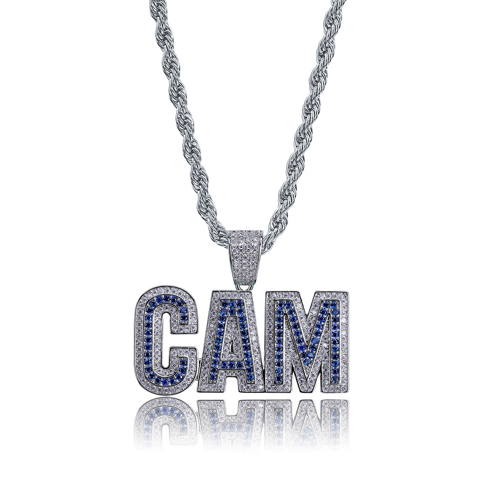 18K Gold and White Gold Plated CZ Cubic Zirconia Initial CAM Pendant Chain Necklace Hip Hop Rapper Jewelry Gifts for Men & Women Wholesale
