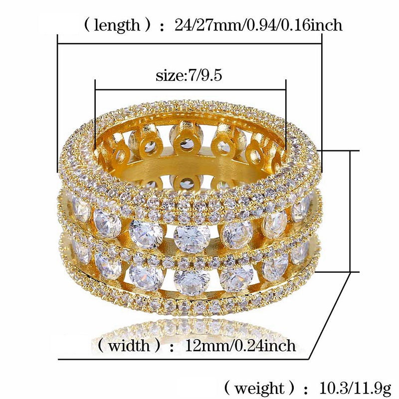 Mens Hip Hop Iced Out Stones Rings Fashion Gold Wedding Ring Jewelry High Quality Simulation Diamond Ring