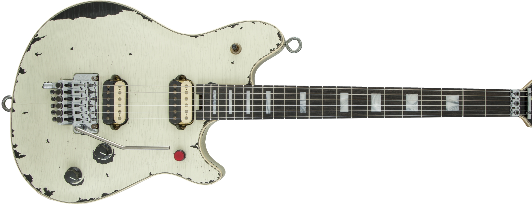 Heavy Relic Edward Van Helen White Over Black Electric Guitar Floyd Rose Tremolo & Locking Nut, Red Kill Switch, Crack Line Aged Effect
Heavy Relic Edward Van Helen White Over Black Electric Guitar Floyd Rose Tremolo & Locking Nut, Red Kill Switch, Crack Line Aged Effect