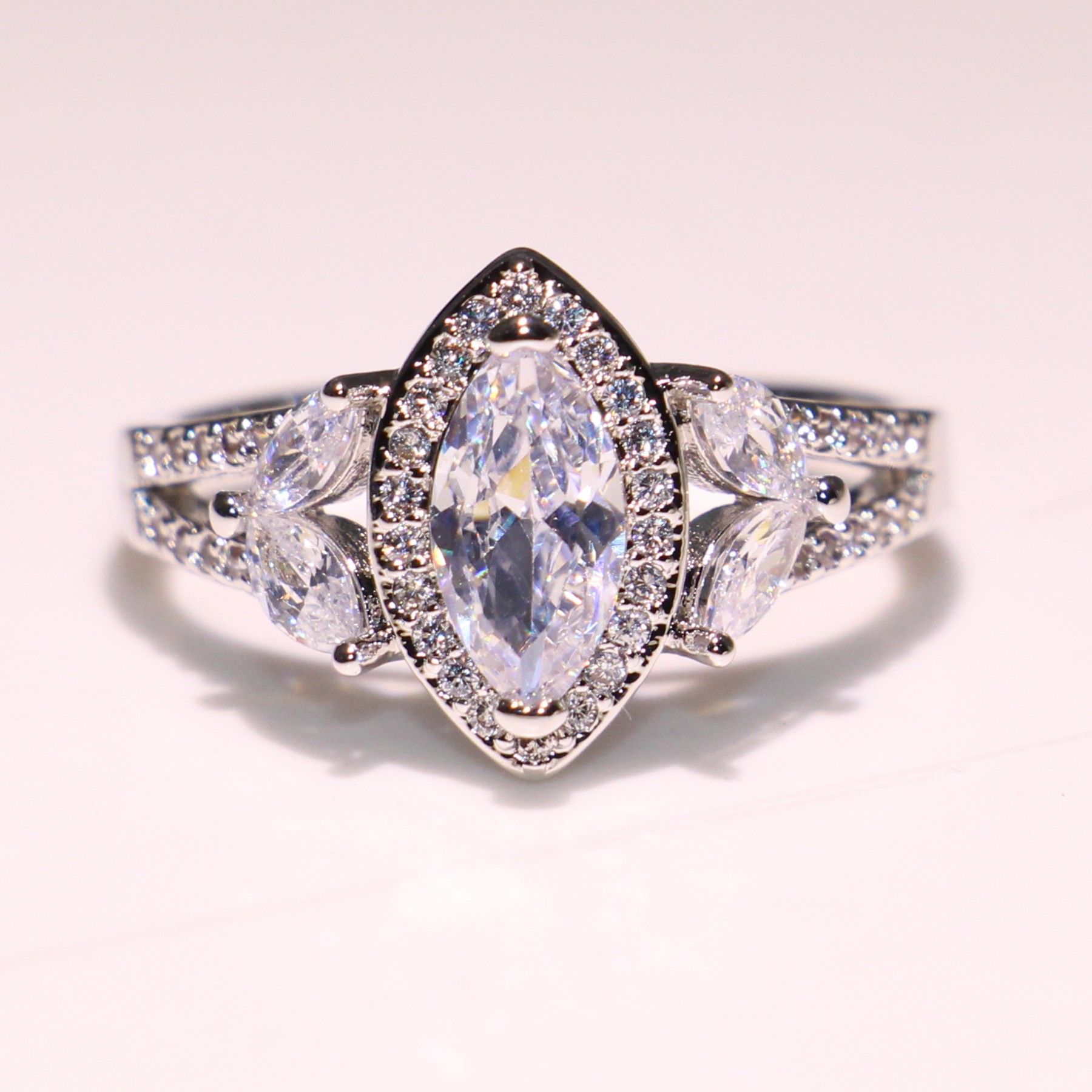 Sparkg Infinity Sterg Sier Marquise White Topaz CZ Dia Eternity Wedding Ring for Women, 2024 Collection