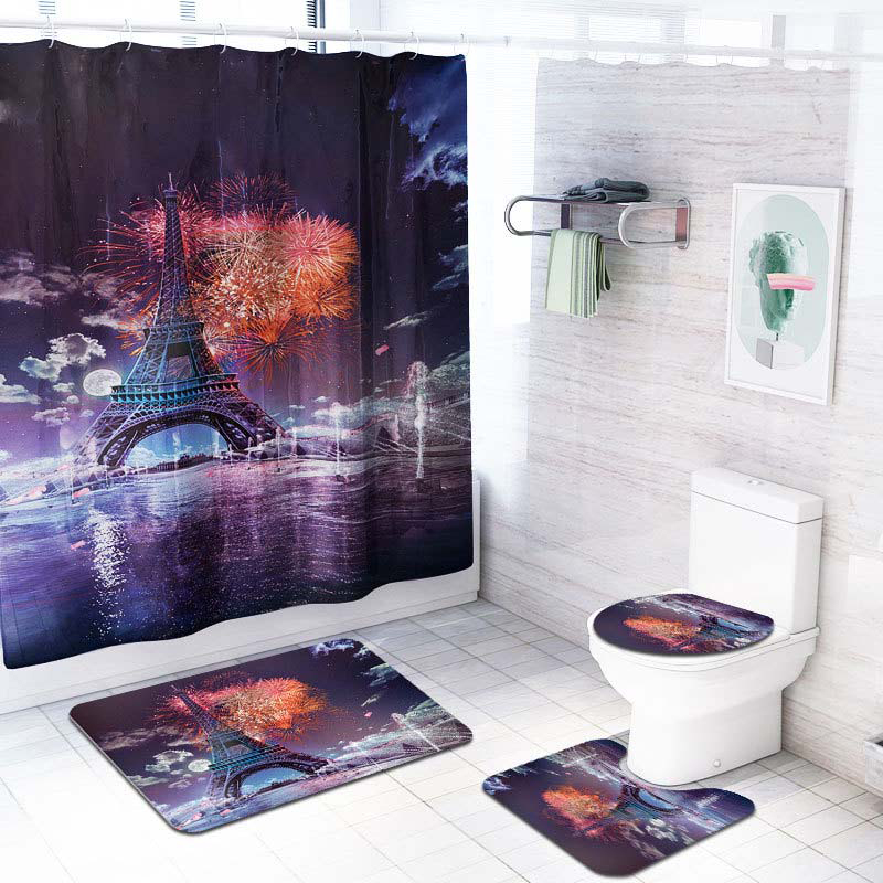 Eiffel Tower Printed Shower Curtain Toilet Cover Mat Non-Slip Rug Set 70.8x70.8 Inches Polyester Fiber Waterproof Bath Curtain with 12 Hooks
Eiffel Tower Printed Shower Curtain Toilet Cover Mat Non-Slip Rug Set 70.8x70.8 Inches Polyester Fiber Waterproof Bath Curtain with 12 Hooks