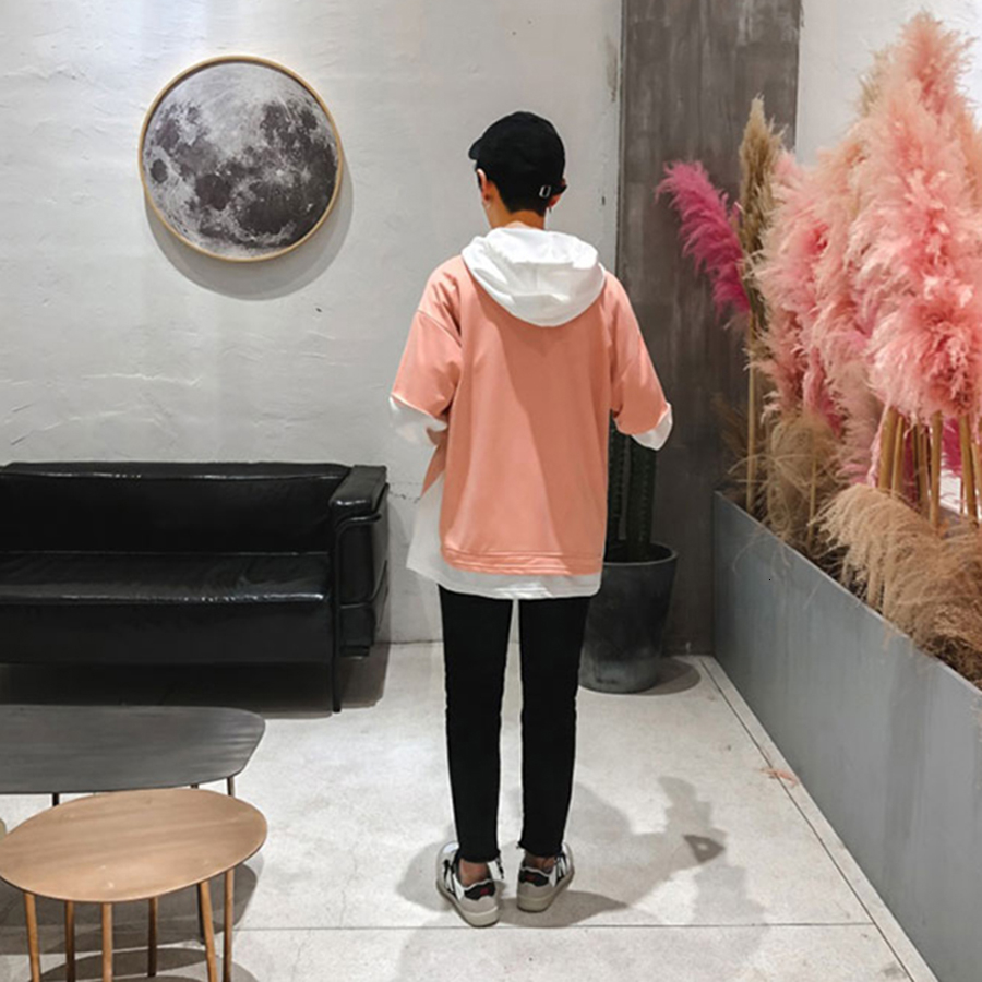 Korean Sweatshirt Men Hoodie Street Harajuku Japanese Split Patchwork Mens Sweatshirts Hoodies Pullovers Fashion Clothing Trends V191019