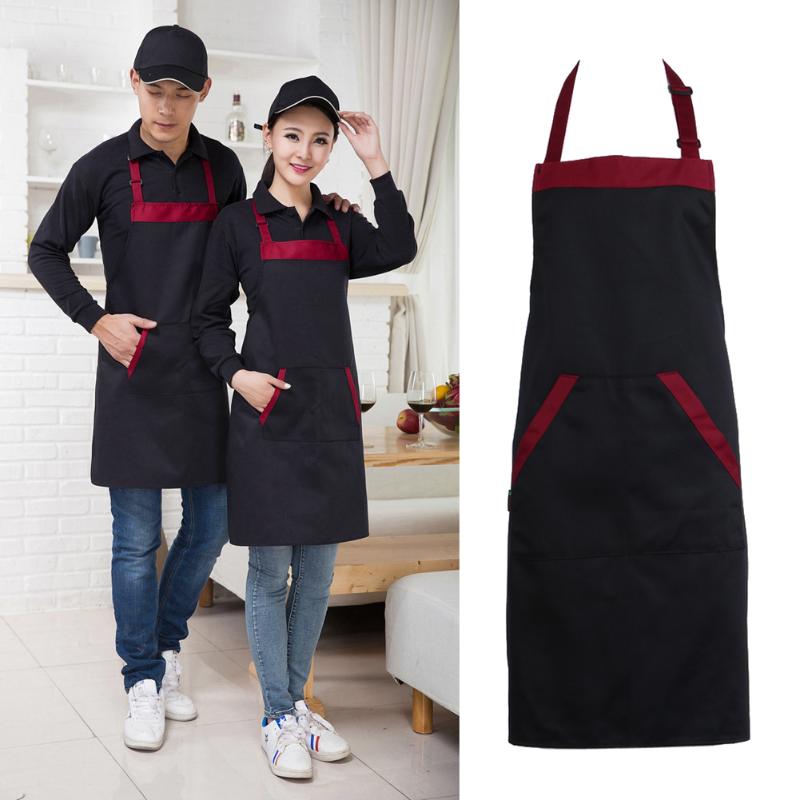 Half Kitchen Apron Cooking Chef Catering Halterneck Bib with 2 Pockets Sleeveless Aprons for Woman Men Black Red