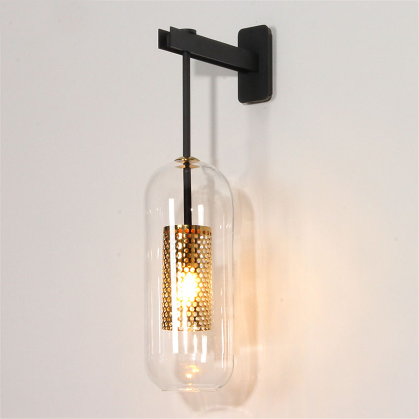 Indoor lighting Postmodern wall lamp gold/black metal glass creative sconce LED wall light bedroom bedside Aisle corridor stair