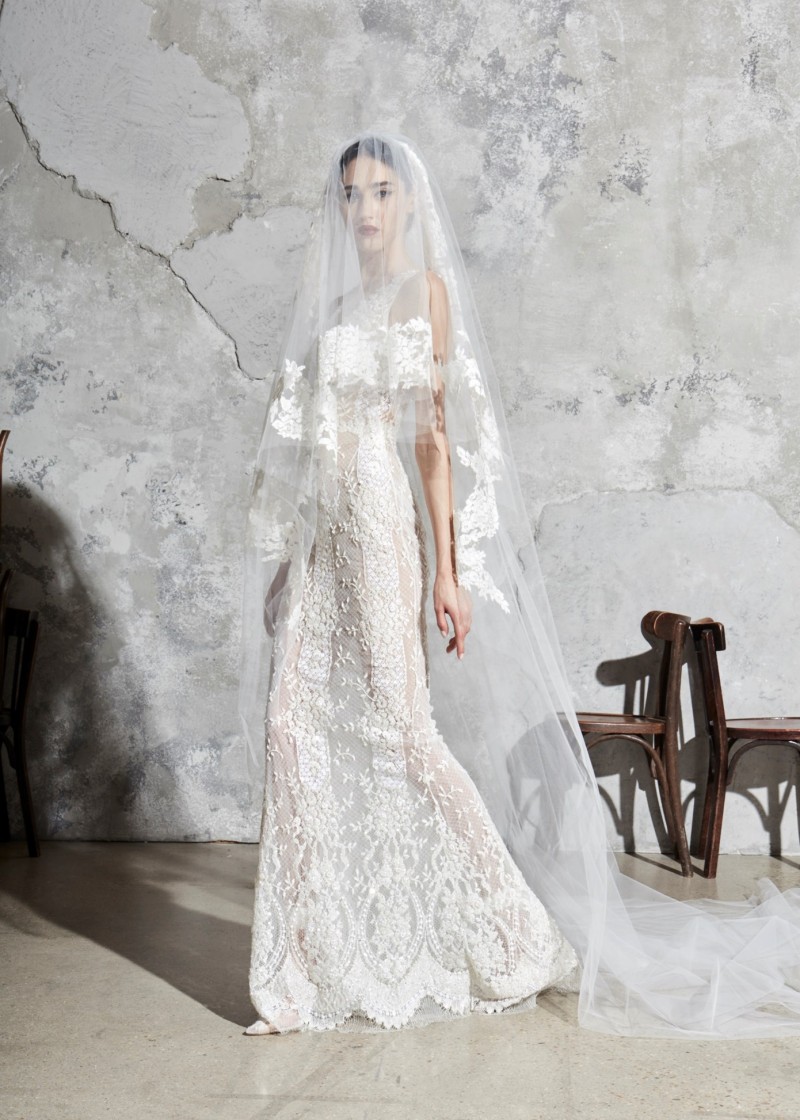 Zuhair Murad A Line Wedding Dresses With Tulle Detachable Train Sheer Deep V Neck Appliqued Bridal Gowns Lace Wedding Dress