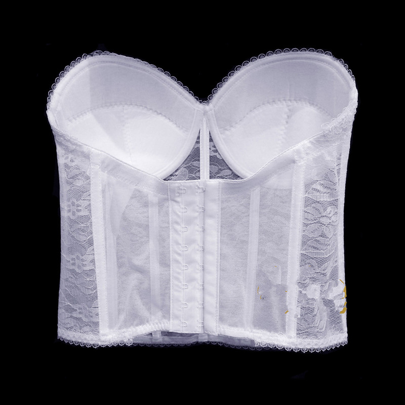 Women White Bridal Corset Bustier Sexy Push-up Underwire Padded Bra Lace and Mesh Underwear Lingerie Corselet Femme Bodyshaper