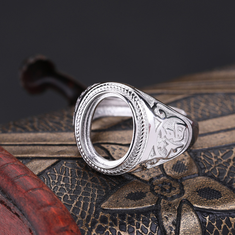 Sterling Silver 925 Women Men Engagement Wedding Ring 10x13mm 17x21mm Oval Cabochon Semi Mount Ring Setting Fit Amber Turquoise