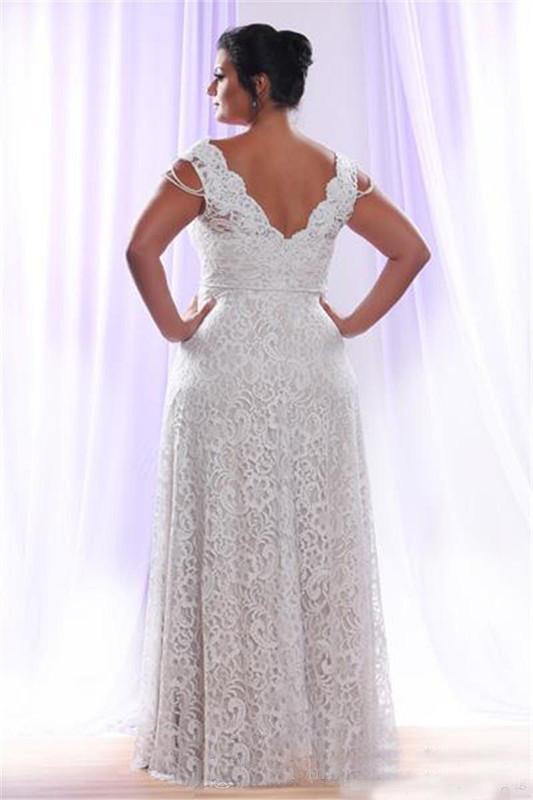 Cheap Full Lace Plus Size Wedding Dresses With Removable Long Sleeves Deep v Neck Bridal Gowns Beach Floor Length robe de mariee