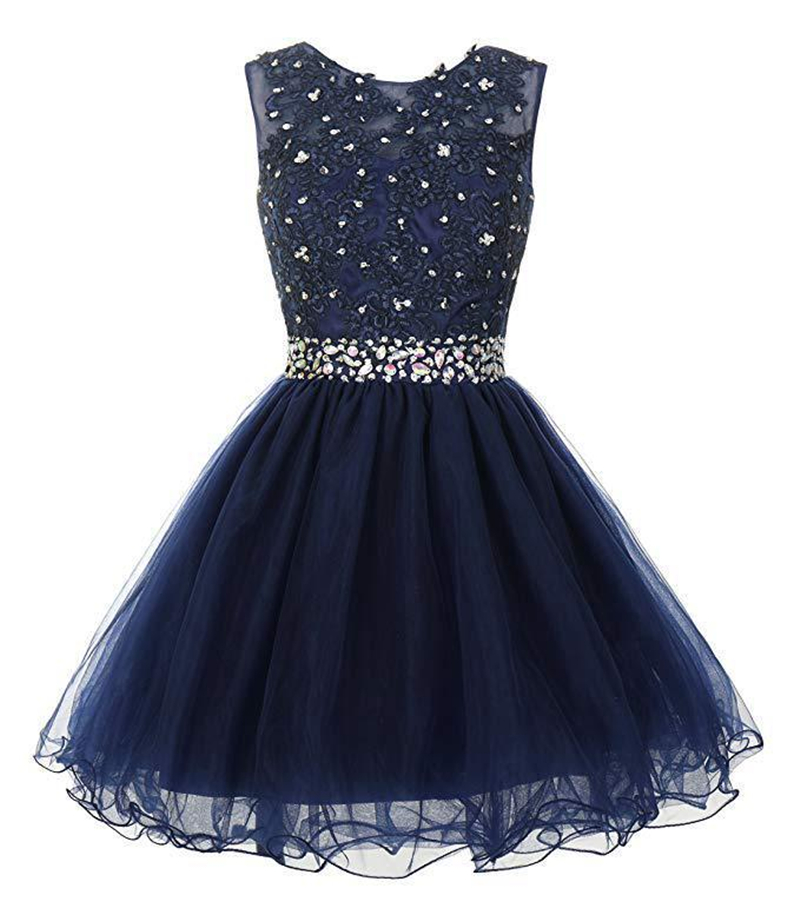 2019 Elegant Scoop Short Homecoming Dress Beaded Appliques Prom Graduation Gown Mini Cocktail Party Gown QC1413