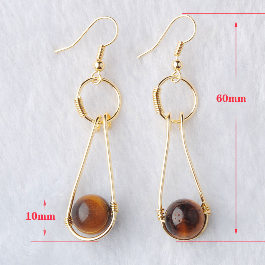 WOJIAER Plated Gold Jewellery for Female Long Earrings Hook Dangle Natural Spectrolite Stone Round Beads Pendant Earring BO953