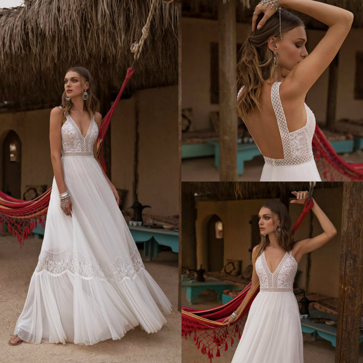 2019 Asaf Dadush Boho Wedding Dresses Floor Length Lace Applique Beaded Bridal Gowns Custom Made Sexy Backless Beach Wedding Dress