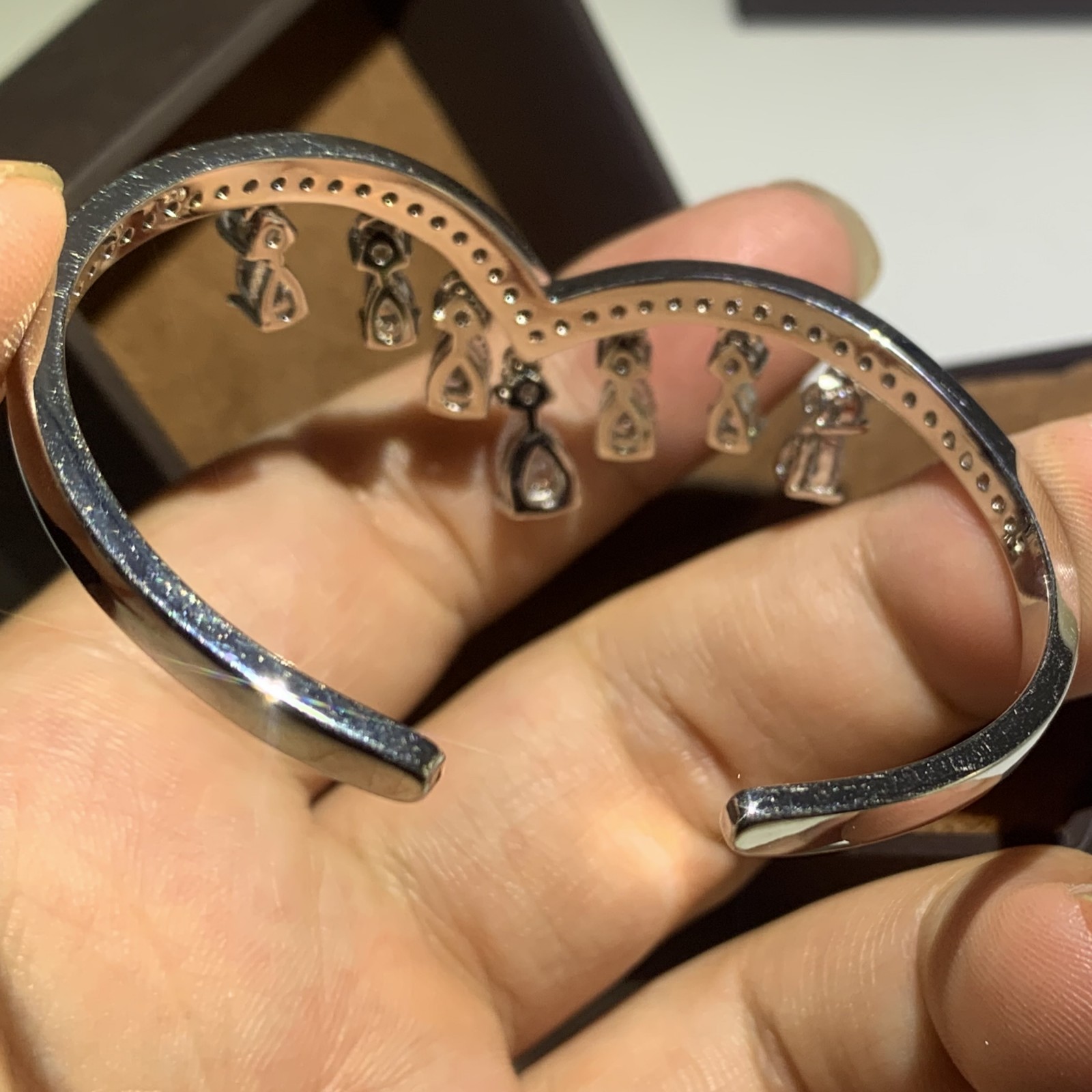 Sterg Sier Water Drop CZ Open Adjustable Bangle for Women