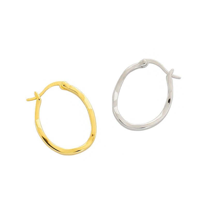 Authentic 925 Sterling Silver Hollow Circle Earrings For Women Girls Geometric Irregular Concave Convex Oval Hoop Earring