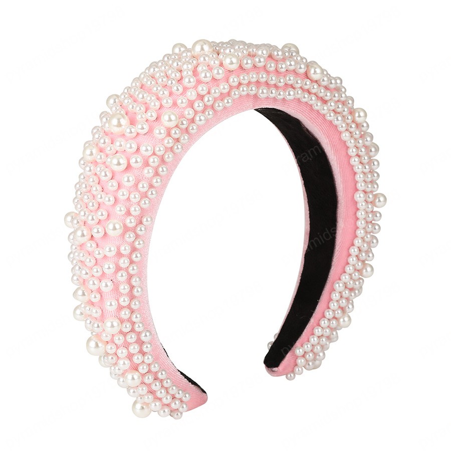 New Winter Padded Headband Hoop Fashion Rhinestone Pearl Hair Accessories for Women Sponge Headdress