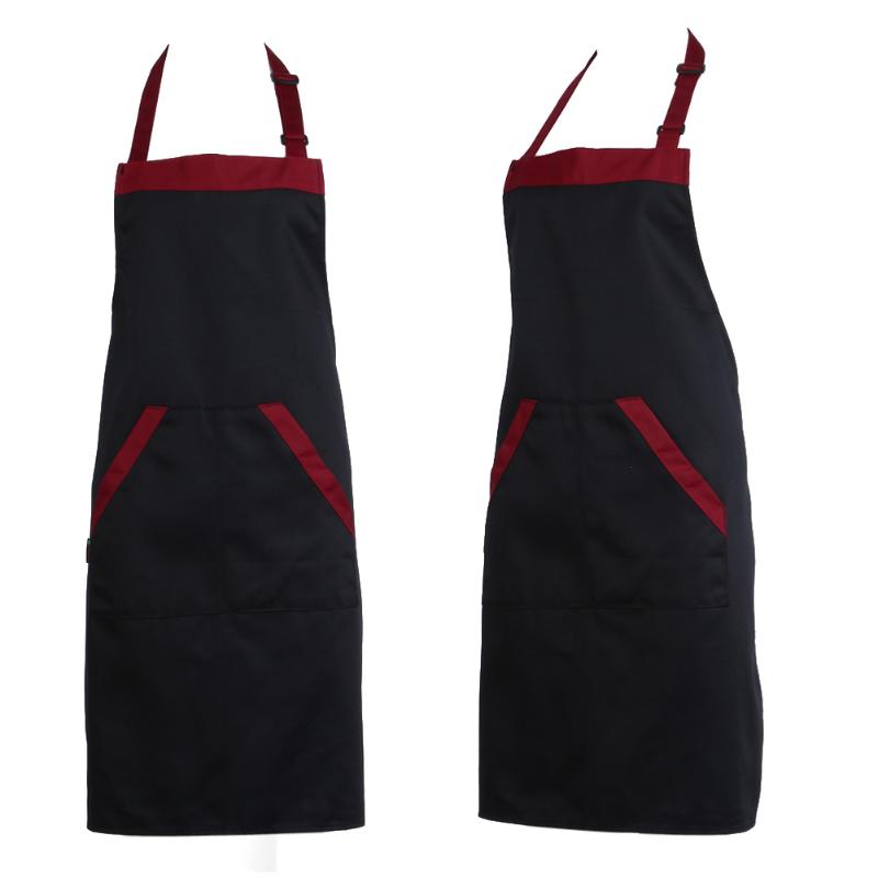 Half Kitchen Apron Cooking Chef Catering Halterneck Bib with 2 Pockets Sleeveless Aprons for Woman Men Black Red