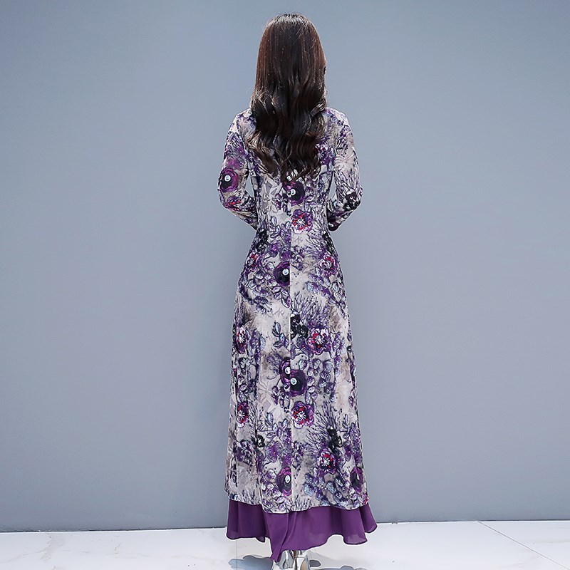 New long ao dai vietnam Style dress for women traditional ethnic clothing purple gown oriental dress Chinese improved cheongsam Qipao
