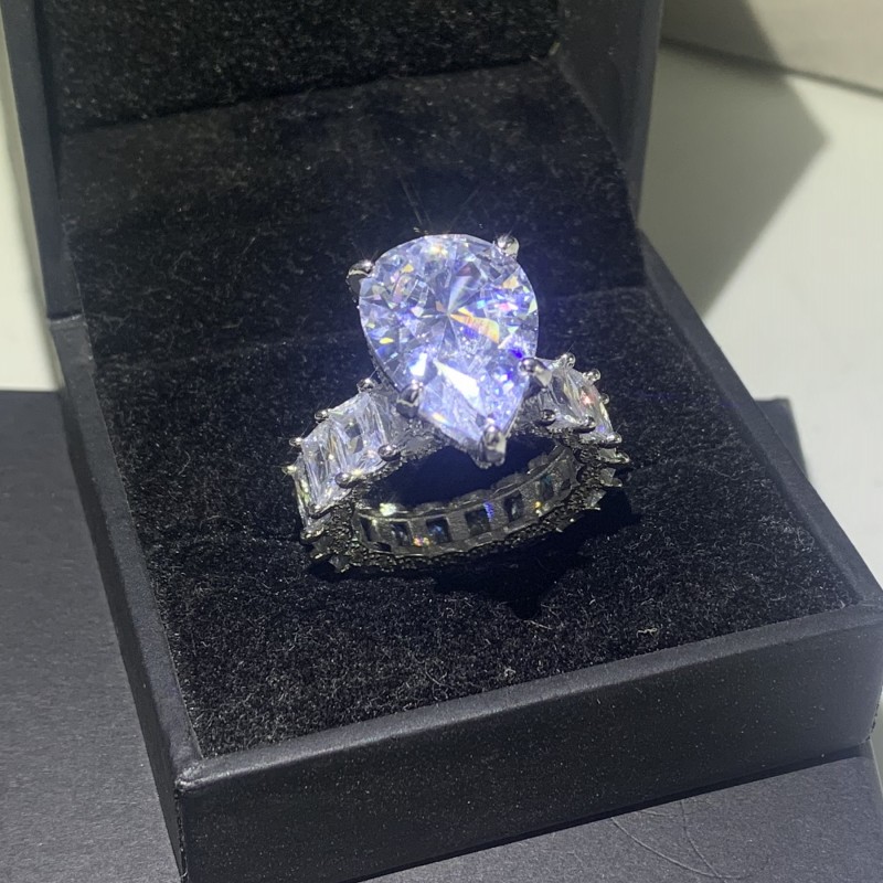 Size 5-10 Luxury Jewelry Real 925 Sterling Sterling Pear Cut Large White Topaz CZ Diamond Gemstones Promise Women Wedding Band Ring Gift