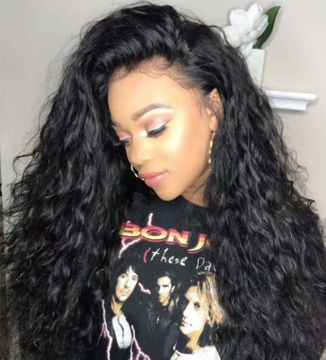 360 Water wave full lace human hair wig pre plucked 180% density 360 lace frontal wig for black women 18inch