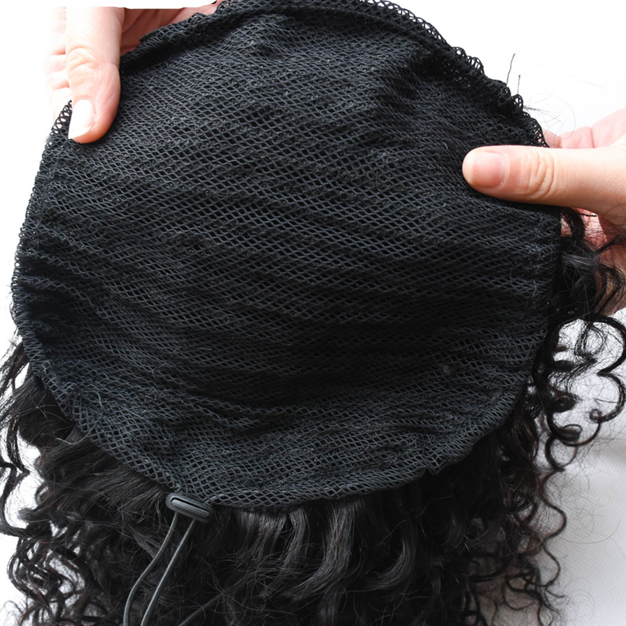 Afro Kinky Curly Puff Human Hair Ponytail Extension For Black Women Drawstring Curly African American Human Hair With Double Clips String