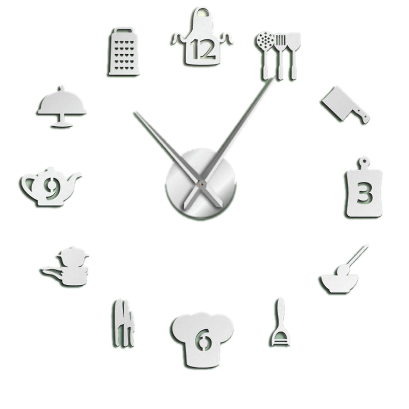 Kitchen Cooking Tools DIY Giant Wall Clock Utensils Frameless Large Wall Watch Modern Dining Room Art Decor Gift Silver
Kitchen Cooking Tools DIY Giant Wall Clock Utensils Frameless Large Wall Watch Modern Dining Room Art Decor Gift Silver