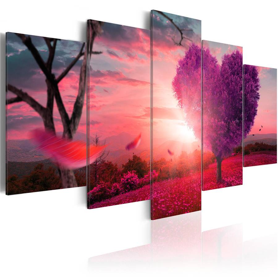 2019 5 Panesl Sunset Red Heart Tree Flowers Art Picture Landscape Home Decor on Canvas Modern Wall Painting(NO Frame)