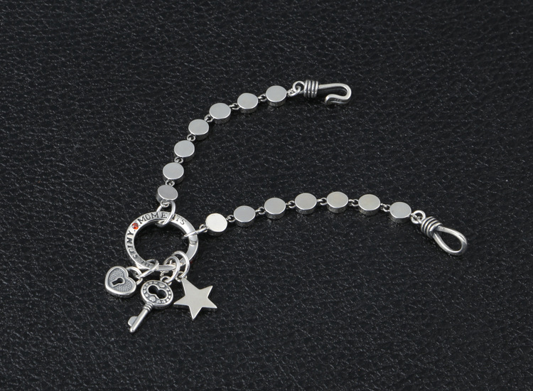 Personalized 925 sterling silver vintage jewelry antique American European hand-made designer round link bracelets with key heart star charm