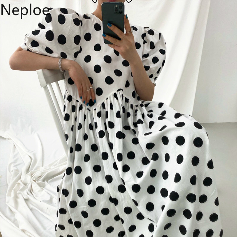 Neploe Polka Dot Dress Women Loose O Neck Puff Sleeve Female Dresses Summer 2020 Fashion Hollow Out Pleated Vestidos 1C795, White
Neploe Polka Dot Dress Women Loose O Neck Puff Sleeve Female Dresses Summer 2020 Fashion Hollow Out Pleated Vestidos 1C795, White