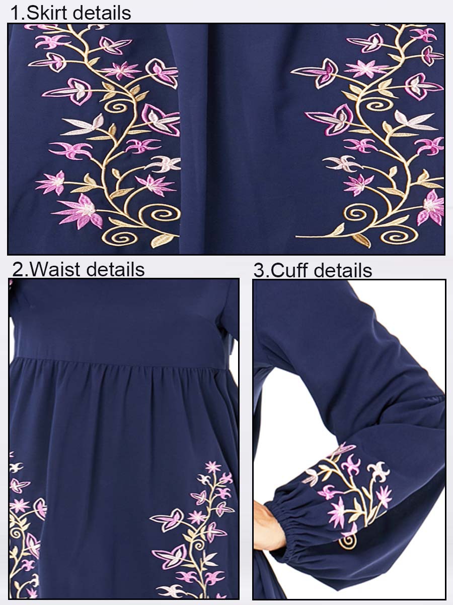 Elegant Muslim Embroidery Abaya Floral Maxi Dress Vestidos Cardigan Kimono Long Robe Gowns Jubah Middle East Eid Ramadan Islamic