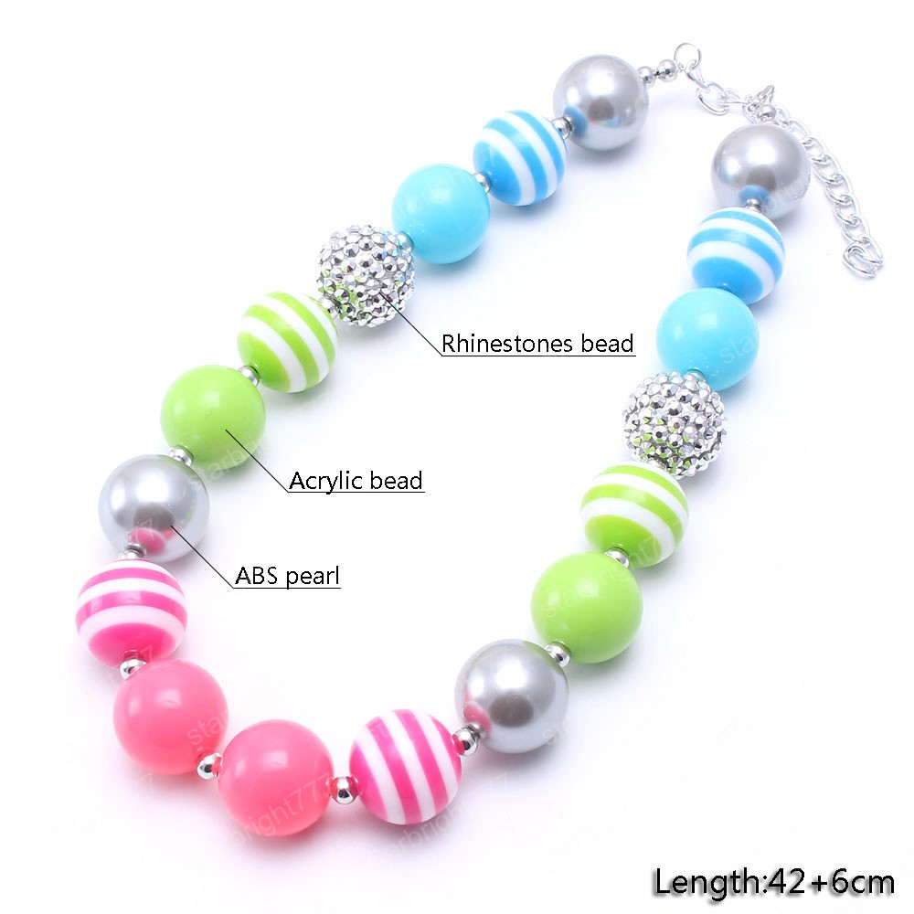 New Girls Chunky Beads Necklace Fashion Rainbow Color Children Acrylic Bubblegum Chunky Necklace Toddle Kids Jewelry