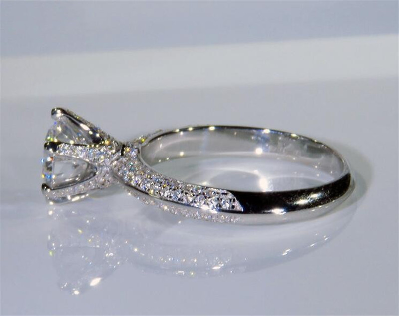 Vecalon solitaire ring 100% Real 925 Sterling Silver Micro pave Diamond Engagement wedding band rings For women Finger Jewelry