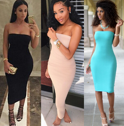 Top Fashion Summer Dresses Strapless Female Clothes Sleeveless Beach Bandeau Bodycon Tube Solid Dress Womens B1