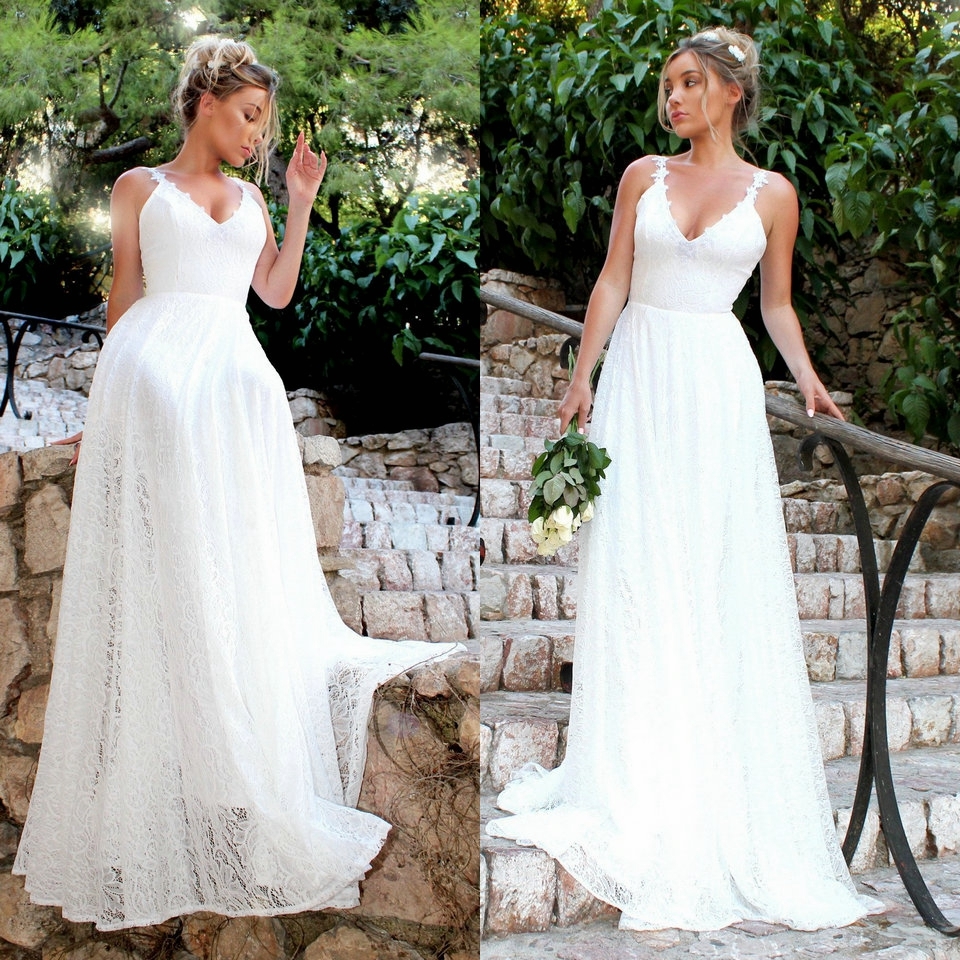 Elegant Boho Women Straps Long Wedding Dresses 2025 Wedding Gown V Neck Lace Bohemian Slim Fit Party Sexy Bride Dress Cheap