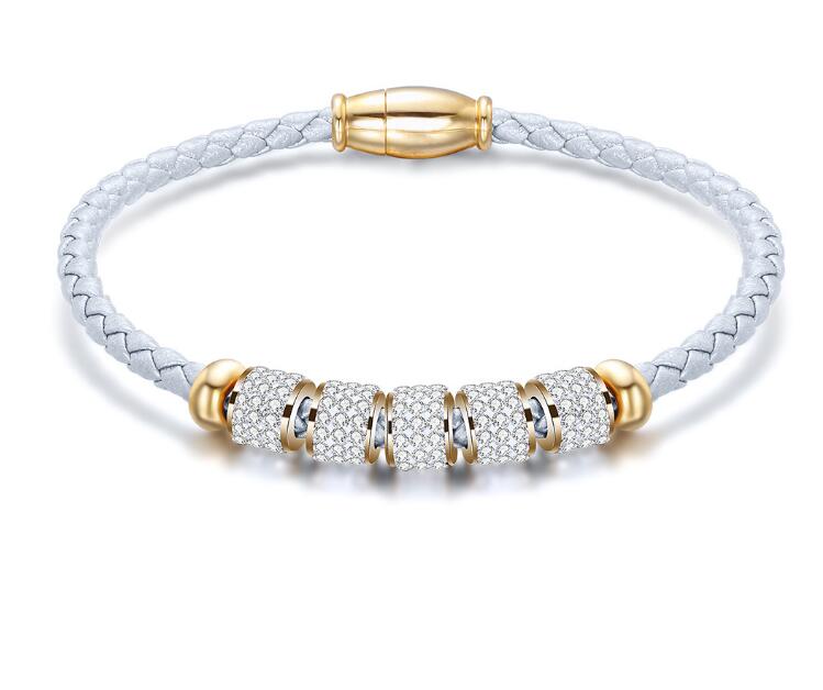 Korean fashion titanium steel leather female bracelet leather braided bracelet stainless steel magnet buckle bracelet WY1080