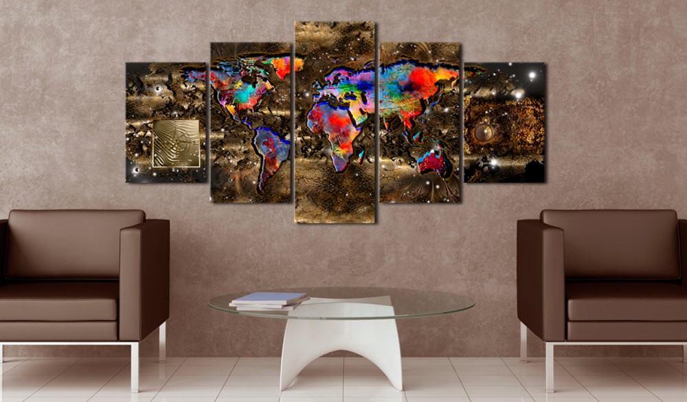 Fashion Wall Art Canvas Painting 5 Pieces Watercolor Retro Metal Map Modern Home Decoration,Choose Color And Size No Frame