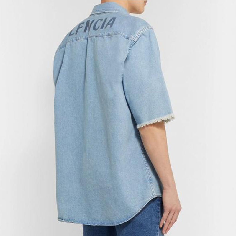 Fashion-Short Sleeved Shirt Back Letter Printing Blue T-shirt Fashion Tee Casual Street Shirts Men Women Couple Single Breasted HFHLCS022