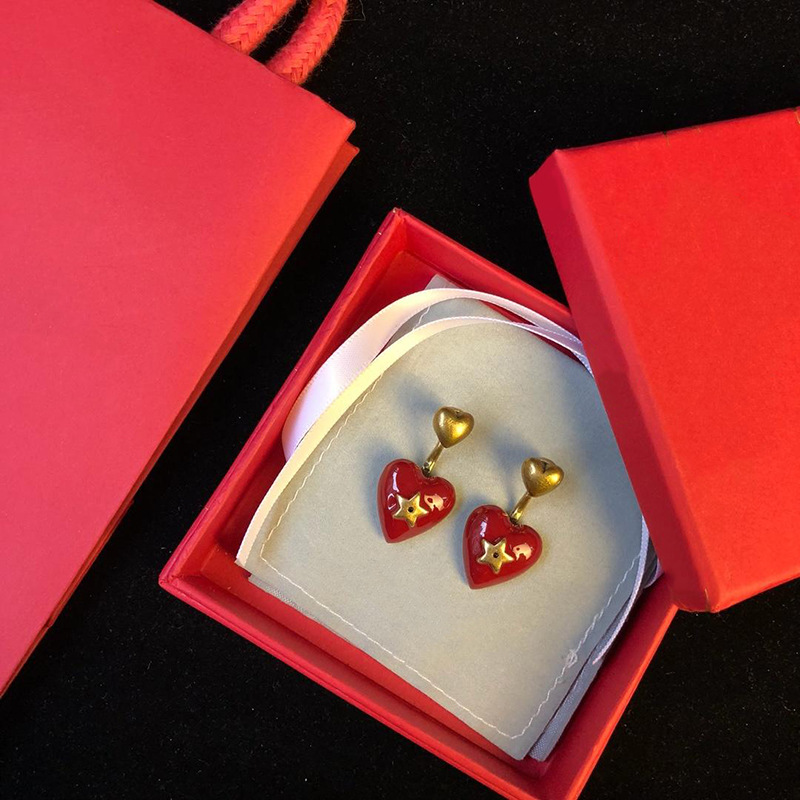 Fashion Brand Lady Stainless Steel Fashion titanium steel gold Oyster sauce red black heart-shaped stars double earring