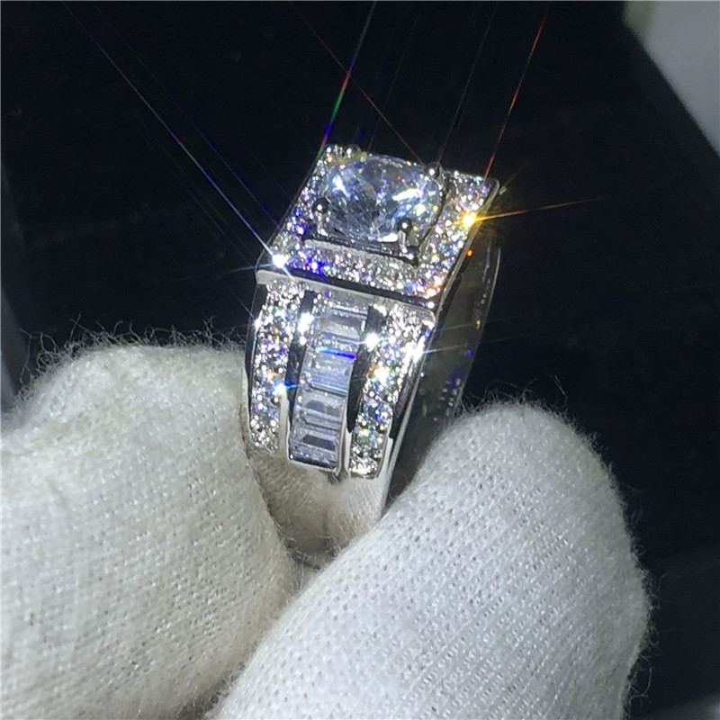 choucong solitaire Male Ring Diamond Cz White Gold Filled Engagement Wedding Band Rings for men Finger Jewelry