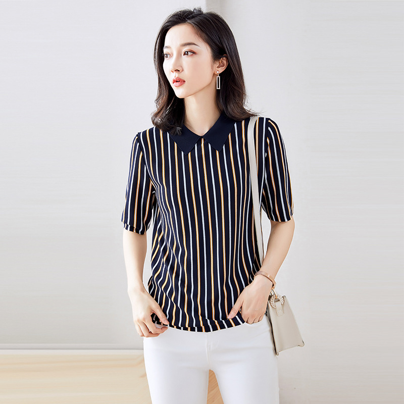 2020 Summer Fashion Turn-down Collar Sweater Patchwork Stripes Short Sleeve Women Thin Pullover JL-HY2002, White
2020 Summer Fashion Turn-down Collar Sweater Patchwork Stripes Short Sleeve Women Thin Pullover JL-HY2002, White