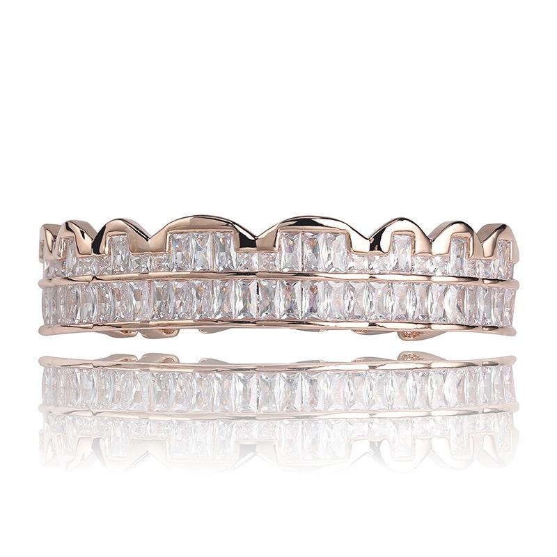 New Baguette Set Teeth Grillz Top Bottom Rose Gold Silver Color Grills Dental Mouth Hip Hop Fashion Jewelry Rapper Jewelry