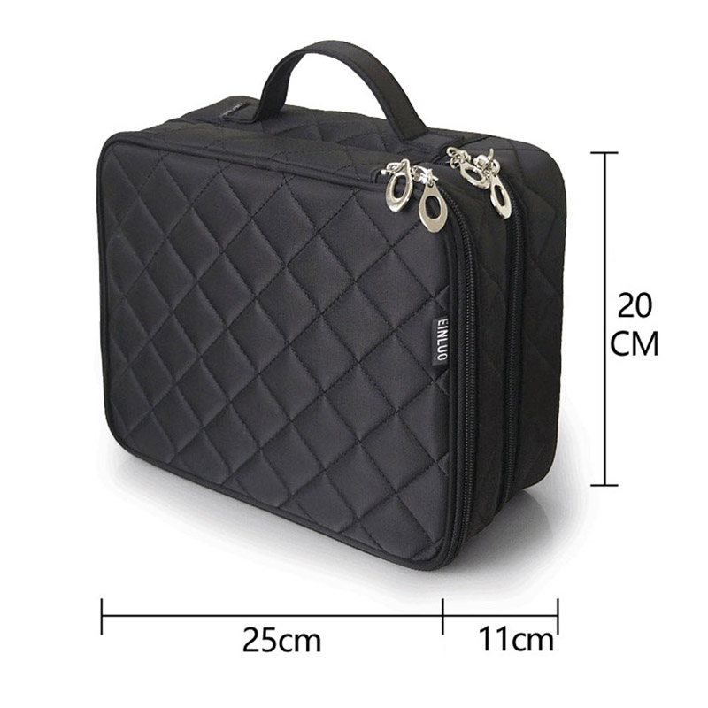 HMUNII Large Capacity Cosmetic Bag Makeup brush Organizer Double Layer Dot Pattern Travel Toiletry Bag Organizer With Mirror