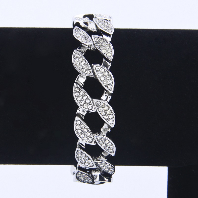 Mens Iced Out Fashion Silver Bracelets High Quality Gold Cuban Link Chain Miami Bracelet Hip Hop Jewelry