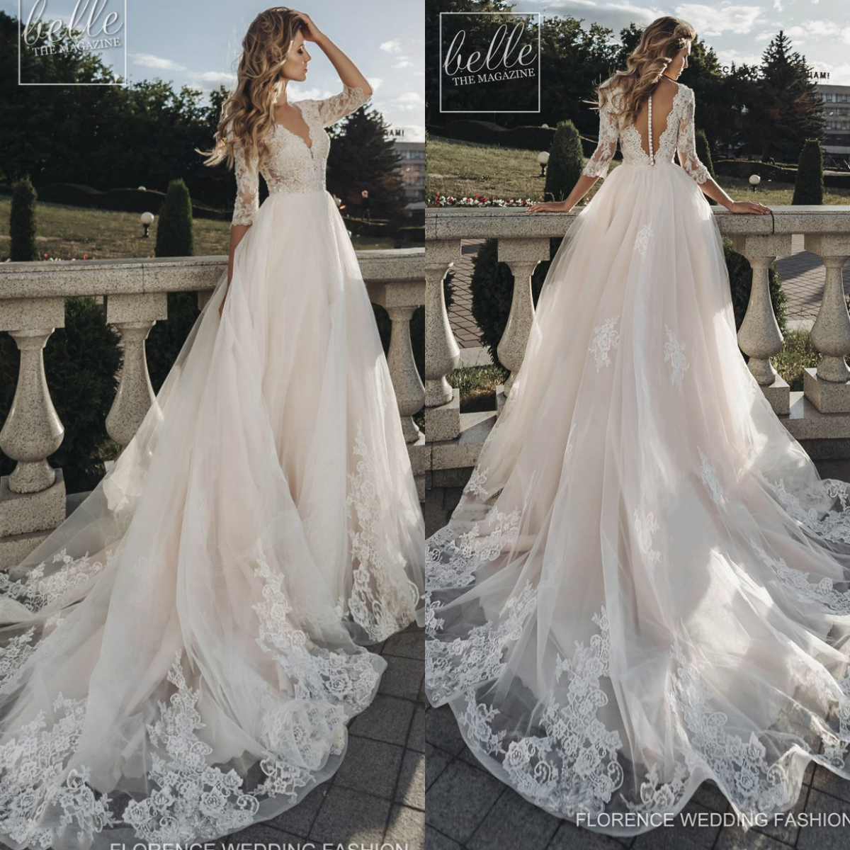 bohemian florence wedding dresses v neck lace appliques 3 4 long sleeves tulle long bridal gowns plus size beach robe de marie