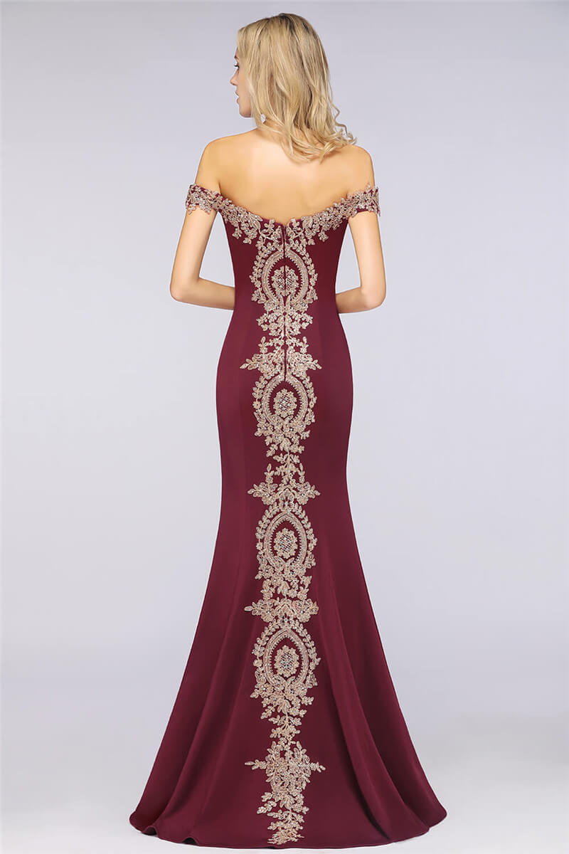 Babyonlinedress 2020 Golden Lace Burgundy Mermaid Prom Dresses Long Sexy Backless Cap Sleeve Evening Party Gowns Vestido de Festa CPS1184