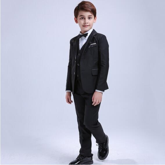 Popular High Quality Boy's Formal Wear Notched Lapel Black Three Pieces (Jacket +Pant+Vest) Boys Wedding Tuxedos