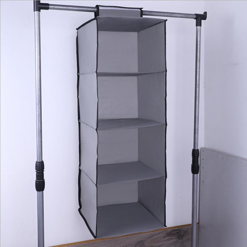 Non-Woven Fabric 4 Section Hanging Bag Storage Cabinets Folding Shelves Wardrobe Household Supplies Clothes Space Saver Home