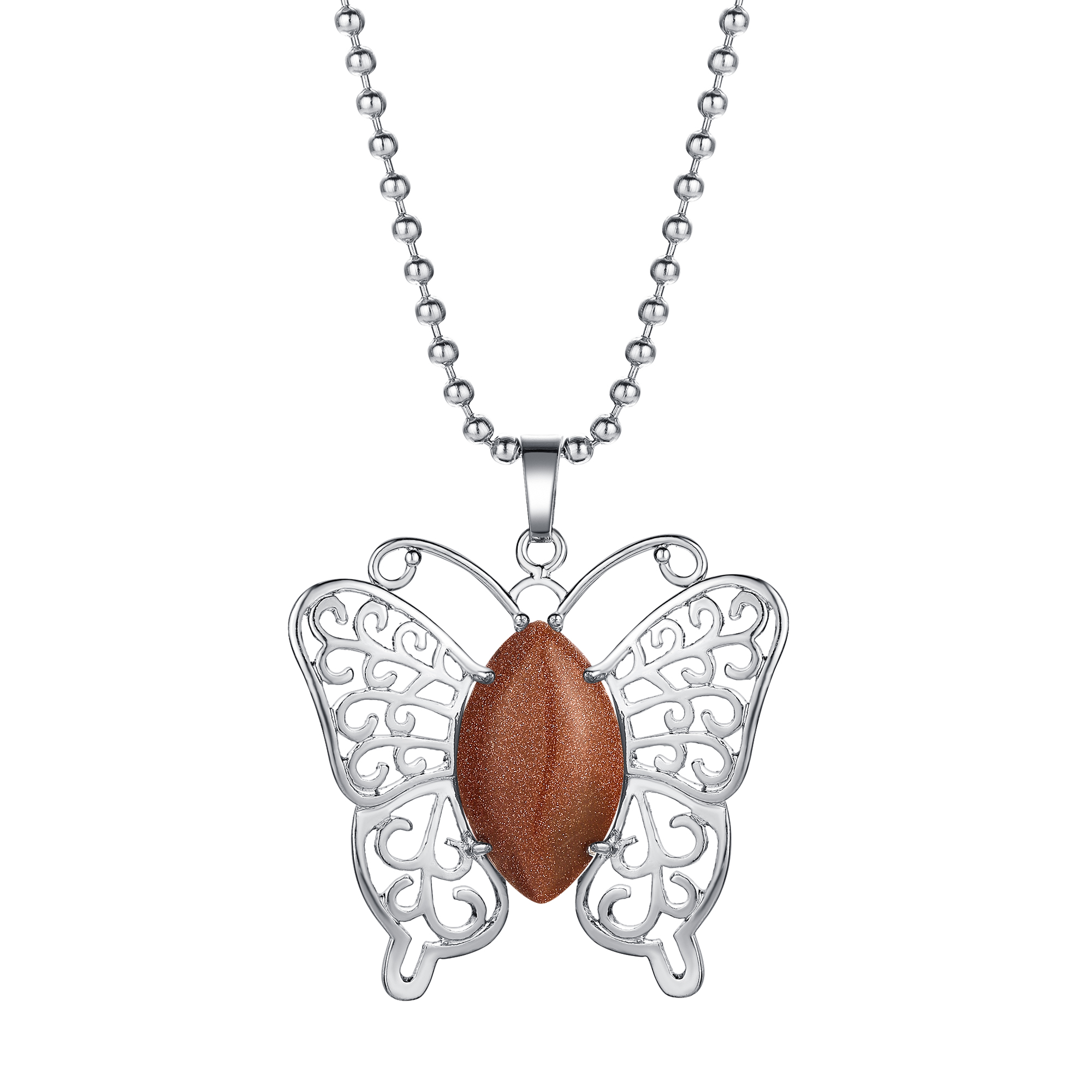 qimoshi Natural Stone Butterfly Woman Pendant Necklace Stainless Steel Designer Luxury Sweater Chain 12pcs